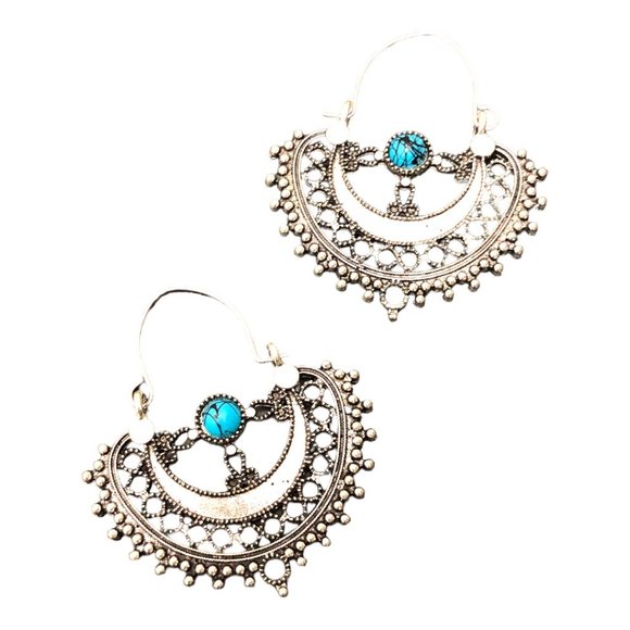 Duufin Women's Bohemian Vintage Drop Dangle Design Silver/Blue Earrings - Picture 3 of 6